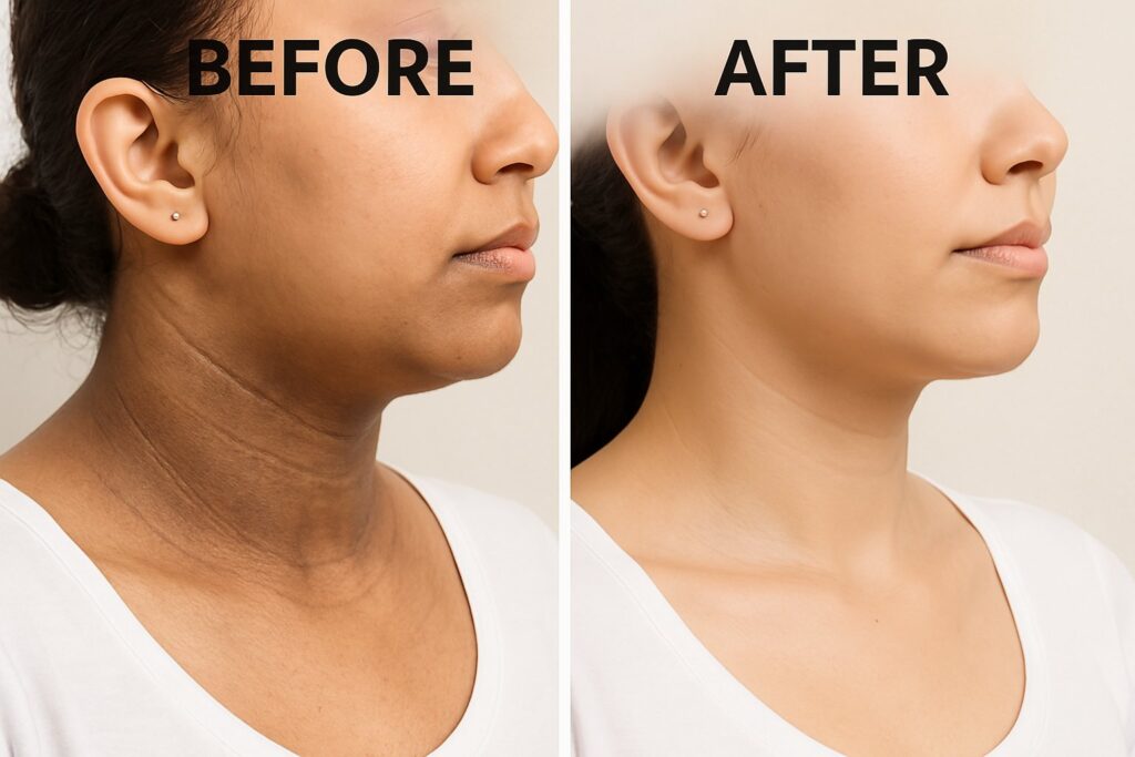 Before and after dark neck treatment naturally