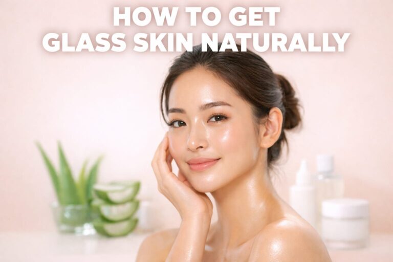 There is a text where mention in bold how to get glass skin naturally and one beautiful lady is showing her glass skin