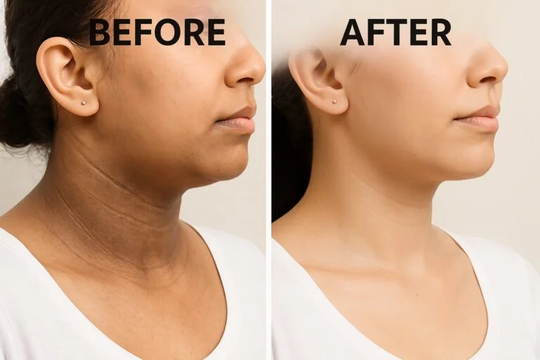 Before and after dark neck treatment naturally